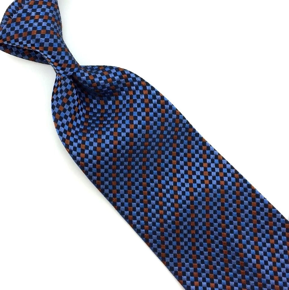 Gravata Charvet França micro quadriculada azul preta marrom tecido luxo seda L3 - Imagem 3 de 4