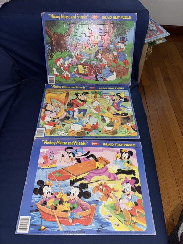 Vintage 1986 Walt Disney Jaymar Inlaid Puzzles- Lot of 3. Series 2303