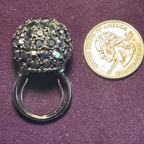 Kenneth Jay Lane signed blk Swarovski rhinestone rhodium plated disco ball ring - Picture 7 of 9