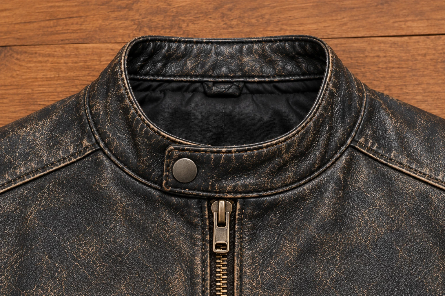 Mens Distressed Leather Biker Jacket, Vintage Union Jack Flag Sleeve Motorcycle image 4