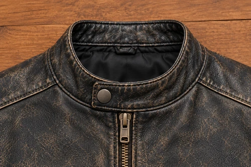 Mens Distressed Leather Biker Jacket, Vintage Union Jack Flag Sleeve Motorcycle image 4