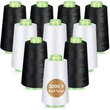Serger Thread 12 Cones of 3000 Yards Each Spool Sewing Thread All Purpose for...