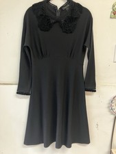 Marc Jacobs Long Sleeve Black Collared Wool Dress Crochet Collar Size XS