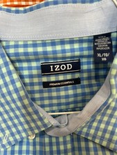 Izod Mens Size XL Long Sleeve Performance Dress Shirt Blue Green Gingham Plaid