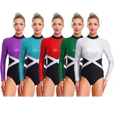 Womens Leotard Ballet Jumpsuit Training Bodysuit Ballerina Sequin Hollow-Out