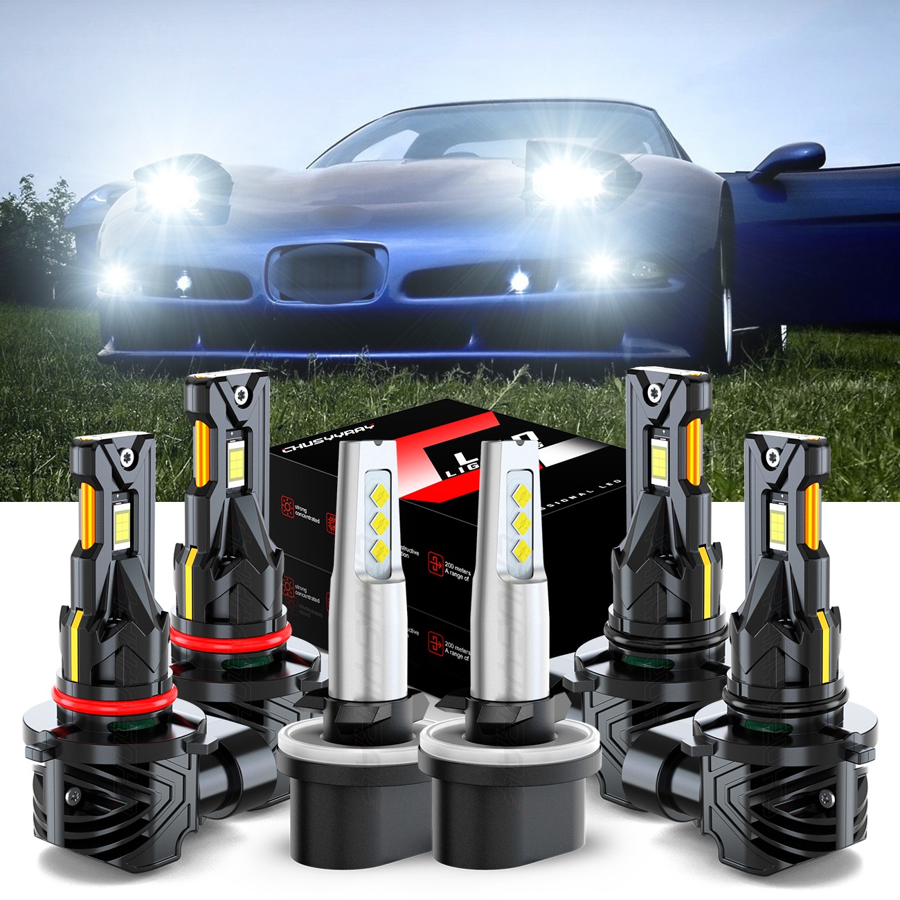 For Corvette C5 1997-2004 LED Headlight Hi/Lo Beam Fog Light Bulbs Combo 6000K