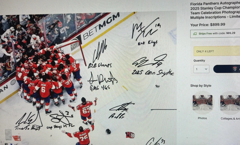 FLORIDA PANTHERS TEAM FIRMADO Y ENMARCADO STANLEY CUP CHAMPS 8 AUTO'S CERTIFICADO DE AUTENTICIDAD LE/200 Foto 3 de 4