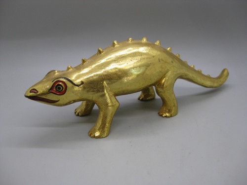 Fine Old Antique Chinese Southeast Asia Carved Wood Gold Gilded Chameleon Statue