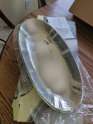 VTG Lenox Silver Hammered Stony Creek 14'' Bread Tray Serving Platter Dish Bowl 