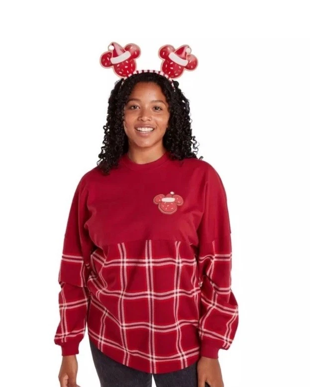 DISNEY Disney Store Season's Greetings Red Plaid Spirit Xmas Long Sleeve Jersey - Image 2 of 4