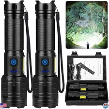 2 Pack Rechargeable Flashlights 90000 High Lumens, Super Bright Flash Light with