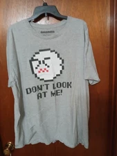 Super Mario T-Shirt Gray Boo Don’t Look At Me Men's 2XL ThinkGeek