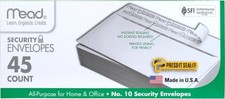 Mead 10 Security Business Envelopes Peel Seal Privacy Lined No Window 45 Count