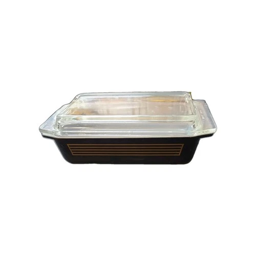 Vintage 1958 Pyrex Musical Staff Black Gold Lines Space Saver 2qt 575  With LID