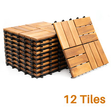 Image of Interlocking Wooden Decking Tiles 30x30cm Outdoor Patio Garden Floor Terrace
