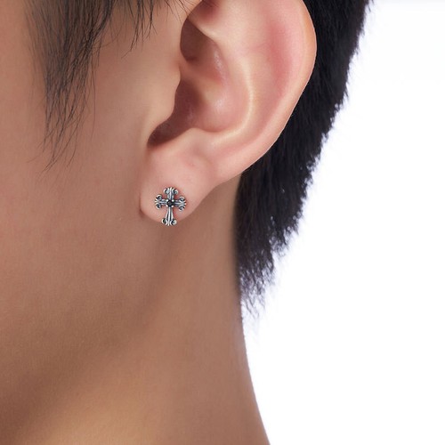 Vintage 925 Sterling Silver Victorian Cross Stud Earrings Gothic Punk Men Women - Picture 5 of 5