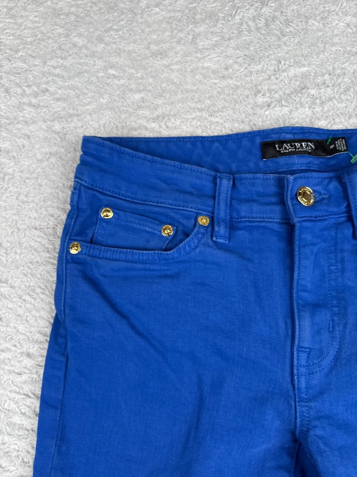 Pantalones Cortos Lauren Ralph Lauren Mujer 4P Azul Denim Negro Etiqueta Dobladillo Enrollado 27x8 Foto 4 de 4