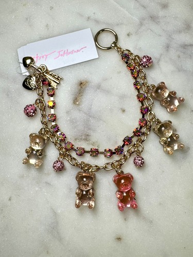 Betsey Johnson Gold Tone Pink Gummy Bear Fireball Crystal Bracelet Toggle NEW