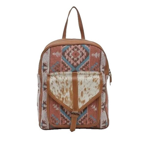 Myra Bag Handmade Grey Backpack Upcycled Canvas & Cowhide  display picture 3