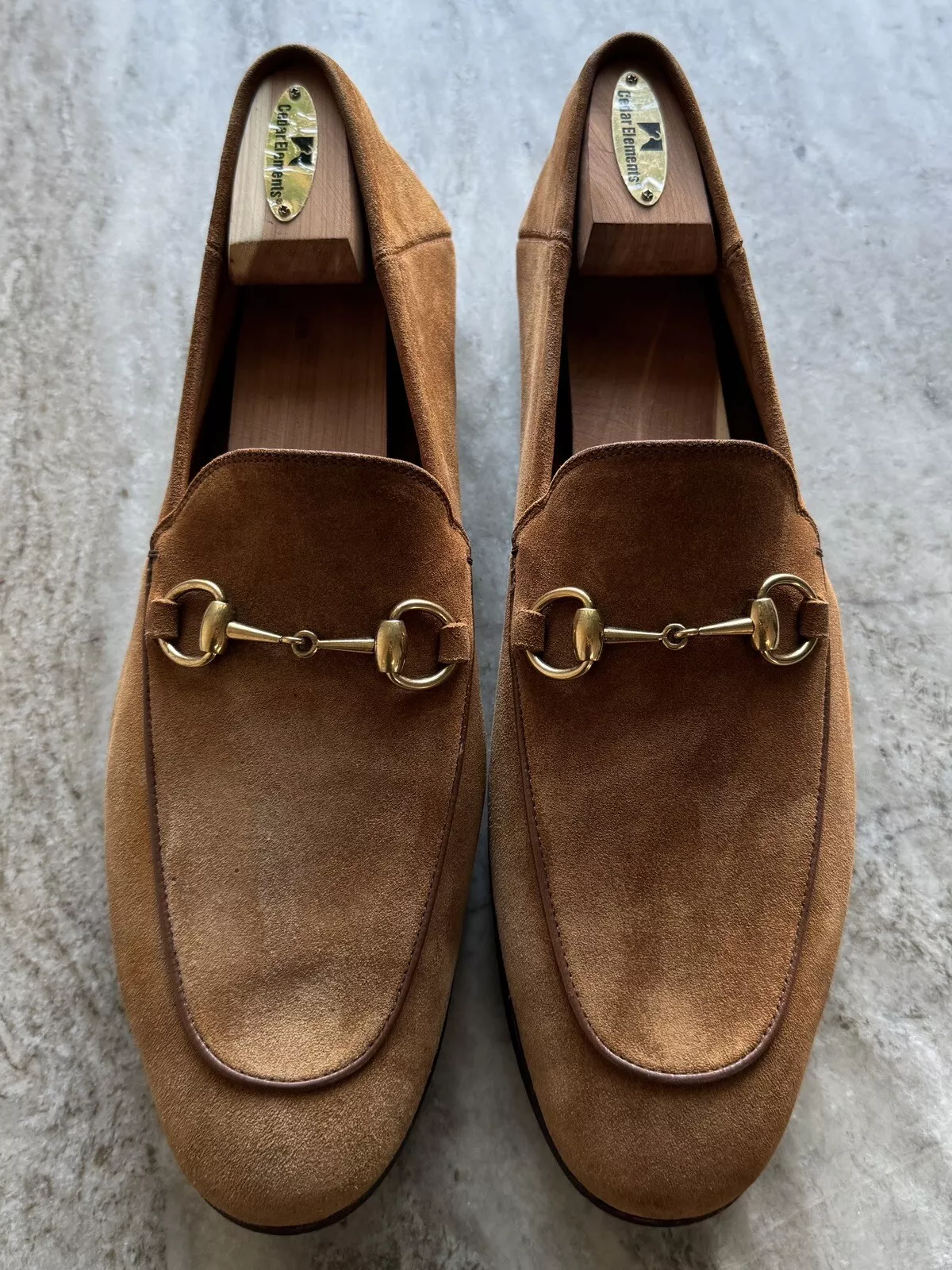 Mocassins GUCCI Brixton Horsebit en daim marron clair 11/11,5 US Jordaan 1953