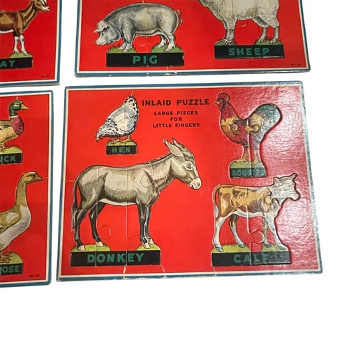 Set Of 4 Vintage Inlaid Farm Animals Puzzles - Picture 5 of 7