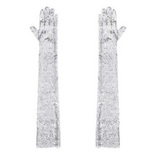 Womens Dancing Vintage Celebrations Long Long Gloves Sequin Dress-Up Mesh Elbow