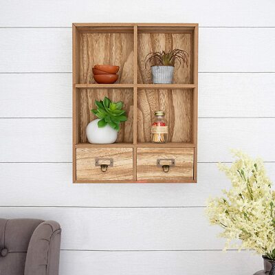 Danya B. BR181001 Small Wall Mount Cubby Display Shelf w/Drawers