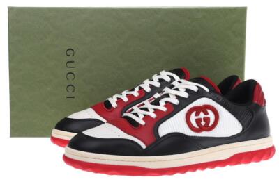 NEW GUCCI MEN'S MAC80 BLACK RED LEATHER INTERLOCKING G SNEAKERS SHOES 9/US 9.5