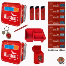 Winston Red/Rot Tabak Titan Box 2x 260g, Extra Hülsen, Schlüsselanhänger, Kulli