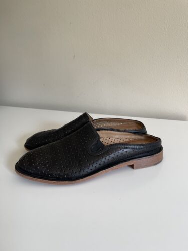 Trask Black Leather Perforated Ashley Mule Leather