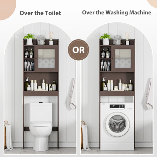 Over the WC Aufbewahrungsschrank Badezimmer Organizer mit Regal braun/weiß/grau - Bild 25 von 31