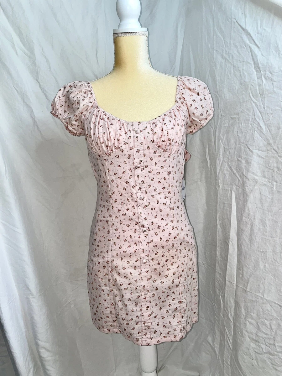 Luvalot Women’s Pink Rose Mini Dress NWT Zip Up Puff Short Sleeve Size 4