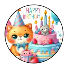 30 HAPPY BIRTHDAY CAT ENVELOPE SEALS STICKERS LABELS TAGS 1.5" ROUND KITTEN