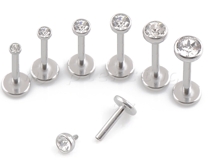 1pc. 18G Surgical Steel Internally Threaded CZ Labret Cartilage
