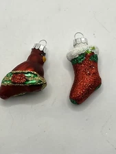 Mini Rauch Christmas Ornaments Cardinal Stocking Glass Glitter