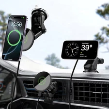 30W Magnetic Car Wireless Charger 2in1 Mount Bracket for iPhone 16 Pro 15 14 13