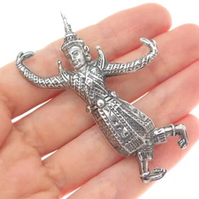 925 Sterling Silver Antique KA Artisan Siam Hindu Goddess Oxidized Pin Brooch