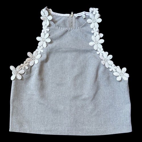 English Factory Girl Size Small Sleeveless Cropped Top Gray Floral Lace Trim - Picture 8 of 8