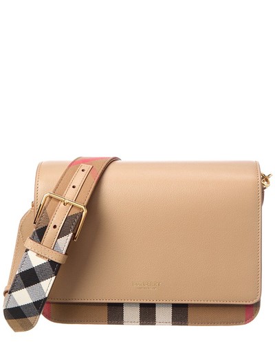 Burberry Mackford Check Canvas & Leather Shoulder Bag Women's Brown