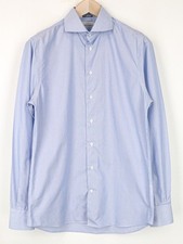 SUITSUPPLY Men Formal Shirt 39/15 1/2 Slim Blue Cotton Striped Cutaway Try On I