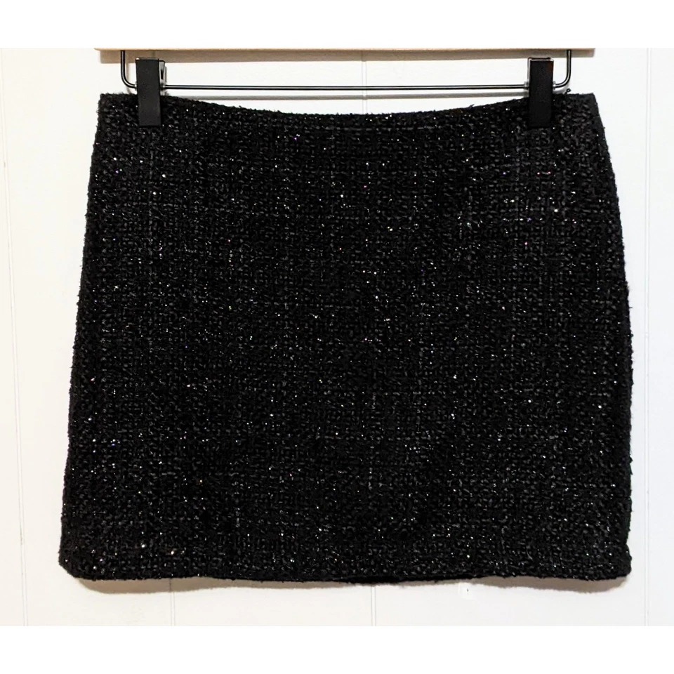 Minifalda lápiz Monteau de tweed metálico para mujer talla S negra con cremallera trasera forrada Foto 3 de 4