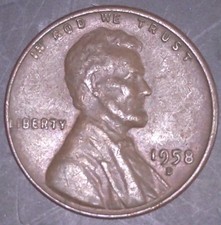 1958-D Lincoln Wheat Cent Terminal Die State Die Chips Mint Error Study Coin