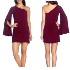 Dress The Population NWOT Burgundy One Shoulder Bell Sleeve Mini Dress Size S