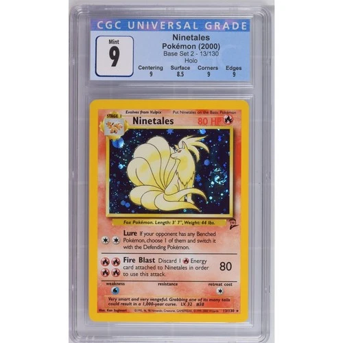 CGC 9 MINT Ninetales 13/130 Pokemon 2000 Base Set 2 Holo Foil Rare Swirl Graded