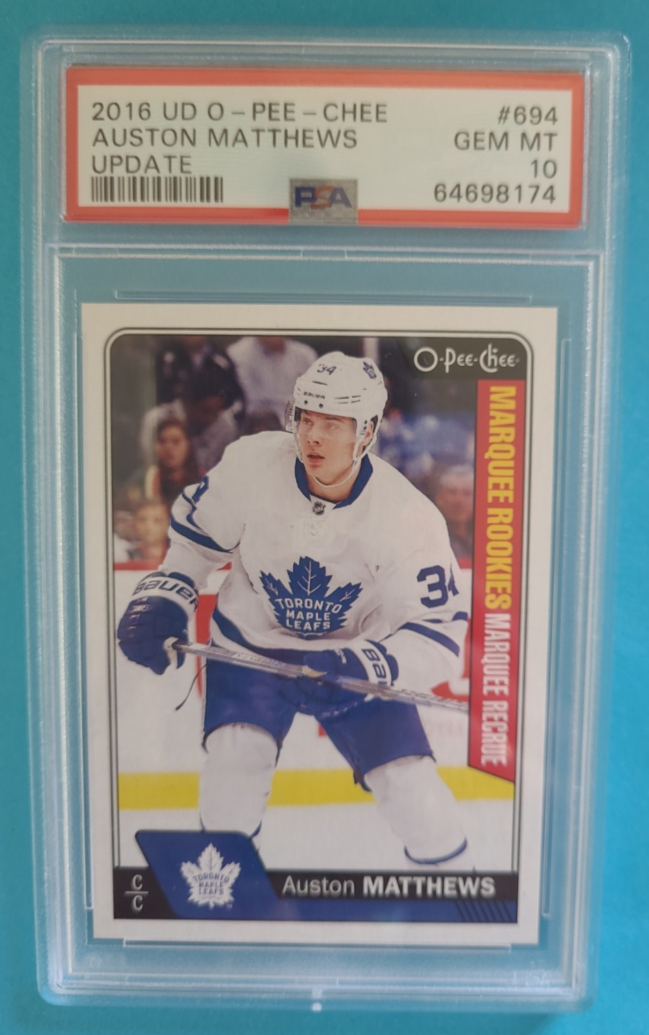 2016-17 Auston Matthews OPC O-PEE-CHEE #694 Rookie RC PSA 10 GEM MINT view 2