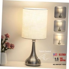 Touch Control Table Lamp, 3 Way Dimmable Simple Night Light Lamp Silver, White