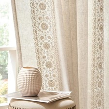jinchan Boho Curtains for 50W x 84L Pack of 2 , Floral Ivory on Beige