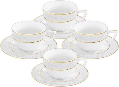 Wilmax Kaffee Tassen & Untertassen 4er Set, Goldlinien, 90 ml, WL-880102400/AB4