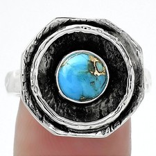 Copper Blue Turquoise - Arizona 925 Sterling Silver Ring s.8 Jewelry R-1468