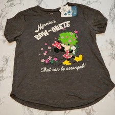 Disney Minnie Mouse Women's MEDIUM Bow-quets Grey Graphic T-shirt Tee NWT